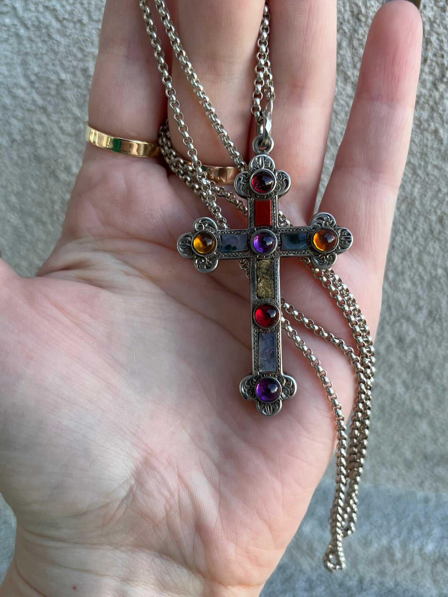 Reserved | Silver Scottish Agate Cross Necklace