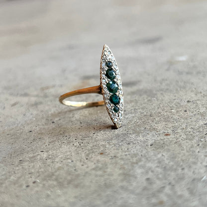 RESERVED | c. 1900s 12k Gold Emerald + Diamond Ring